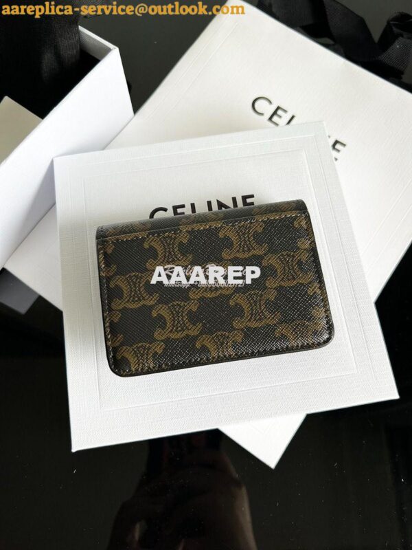 Replica CELINE CARD HOLDER WITH FLAP TRIOMPHE IN TRIOMPHE CANVAS TAN 4