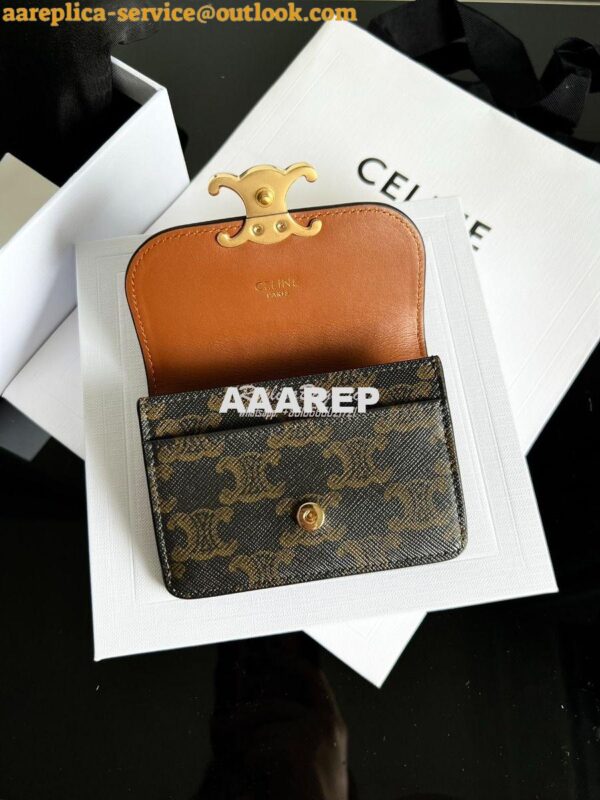 Replica CELINE CARD HOLDER WITH FLAP TRIOMPHE IN TRIOMPHE CANVAS TAN 5