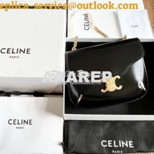 Replica Celine Chain Besace Triomphe In Shiny Calfskin 199273B Black 2