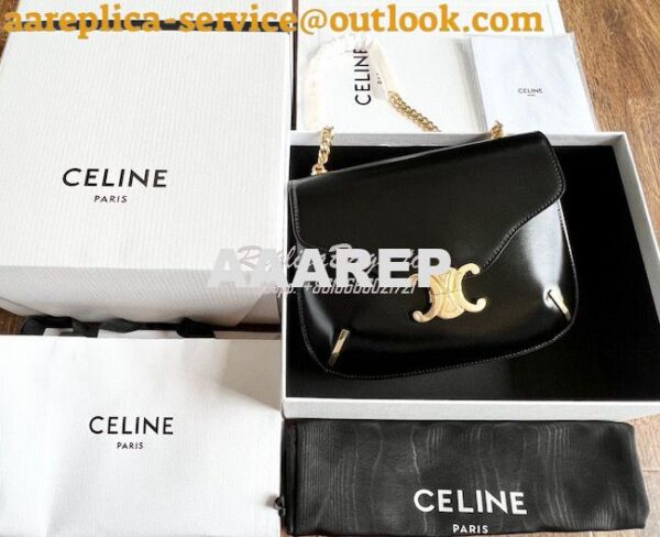 Replica Celine Chain Besace Triomphe In Shiny Calfskin 199273B Black 4