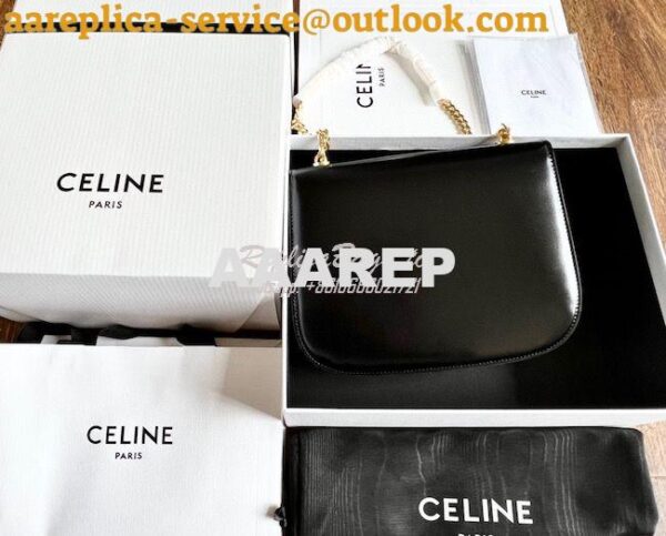 Replica Celine Chain Besace Triomphe In Shiny Calfskin 199273B Black 14