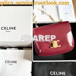 Replica Celine Chain Besace Triomphe In Shiny Calfskin 199273B Carmin 2