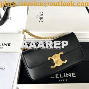 Replica Celine Chain Shoulder Bag Triomphe In Shiny Calfskin 197993 Bl 2