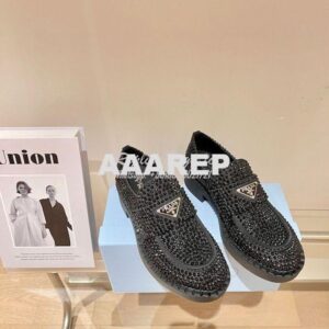 Replica Prada Satin Loafers With Crystals 2DE135 Black 2