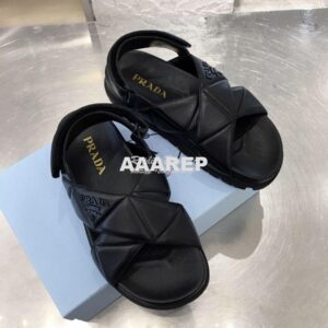 Replica Prada Sporty Quilted Nappa Leather Sandals 1X599M Black 2