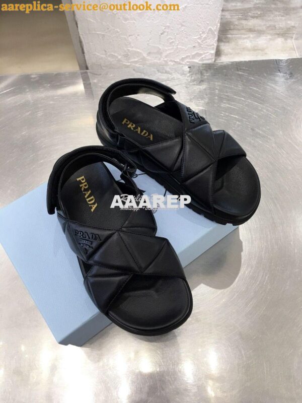 Replica Prada Sporty Quilted Nappa Leather Sandals 1X599M Black 4