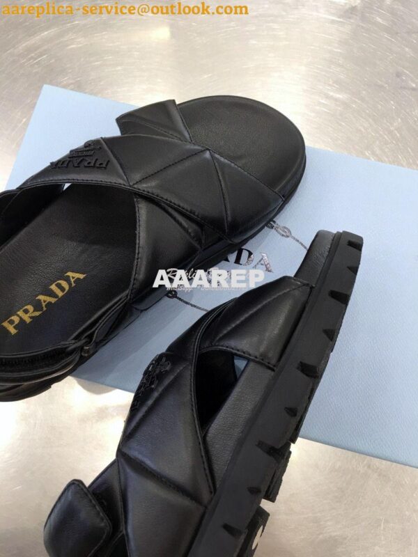 Replica Prada Sporty Quilted Nappa Leather Sandals 1X599M Black 8