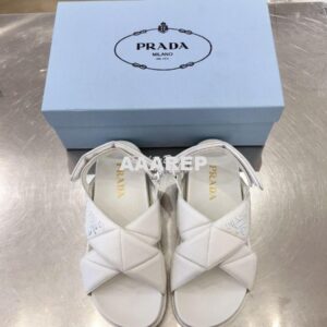 Replica Prada Sporty Quilted Nappa Leather Sandals 1X599M White 2