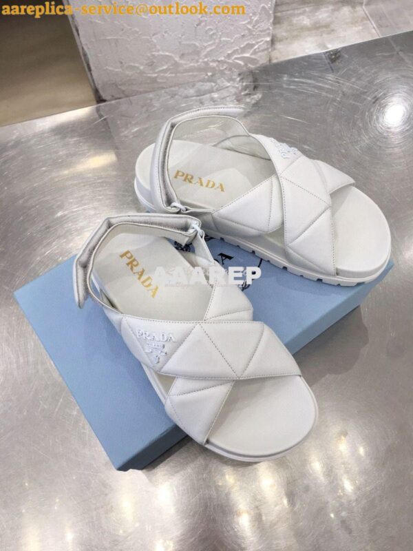 Replica Prada Sporty Quilted Nappa Leather Sandals 1X599M White 6