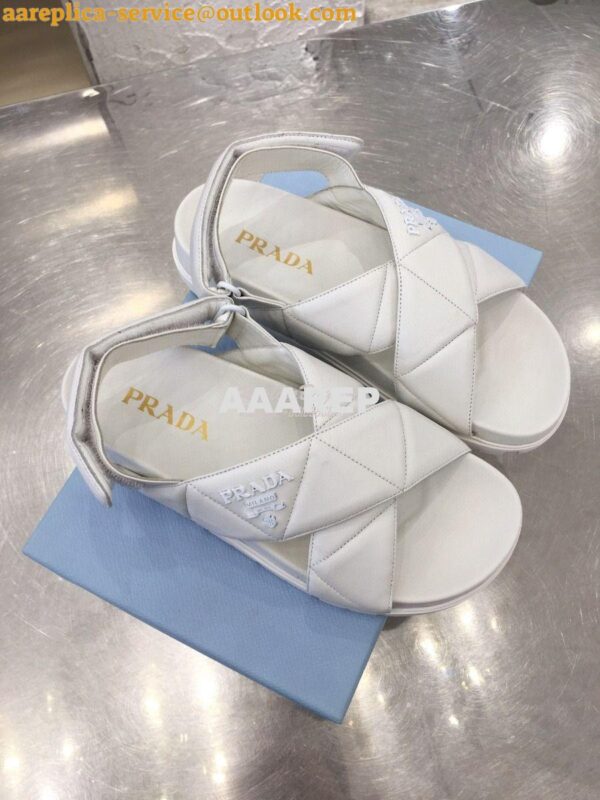 Replica Prada Sporty Quilted Nappa Leather Sandals 1X599M White 8