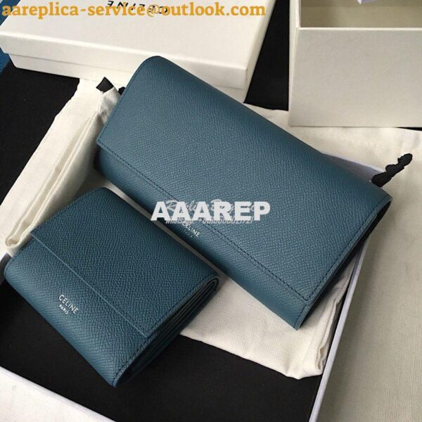 Replica Celine Large Flap Wallet In Grained Calfskin 10B563 Blue 3