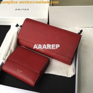 Replica Celine Large Flap Wallet In Grained Calfskin 10B563 Dark Red