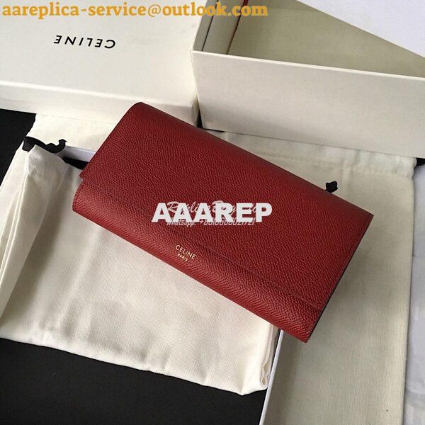 Replica Celine Large Flap Wallet In Grained Calfskin 10B563 Dark Red 4