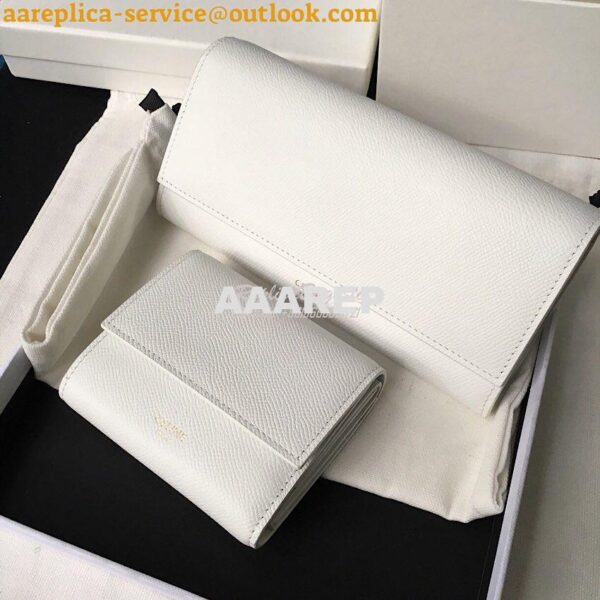 Replica Celine Large Flap Wallet In Grained Calfskin 10B563 White 3