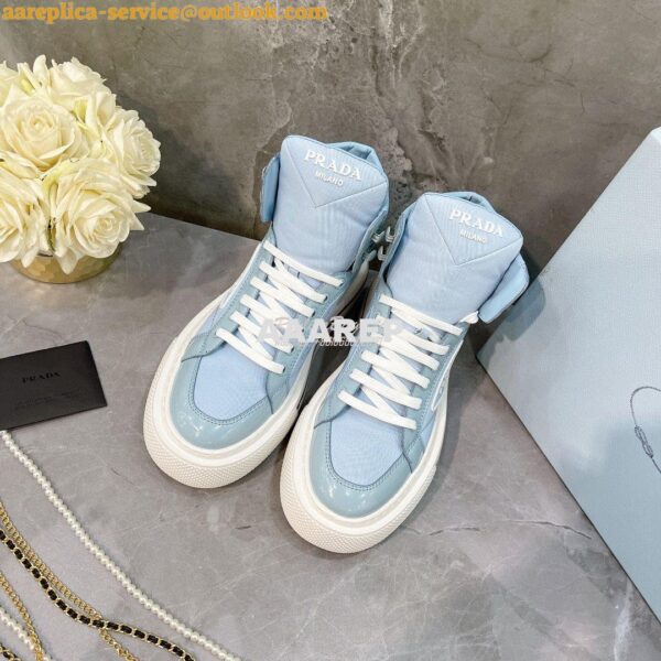 Replica Prada Macro Re-Nylon and brushed leather high-top sneakers 1T6 5