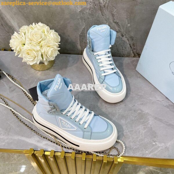 Replica Prada Macro Re-Nylon and brushed leather high-top sneakers 1T6 7