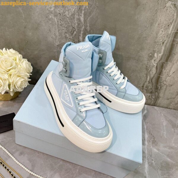 Replica Prada Macro Re-Nylon and brushed leather high-top sneakers 1T6 9