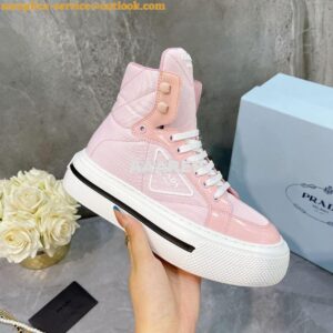 Replica Prada Macro Re-Nylon and brushed leather high-top sneakers 1T6