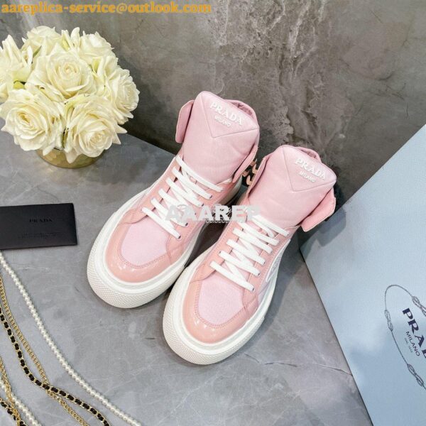 Replica Prada Macro Re-Nylon and brushed leather high-top sneakers 1T6 4