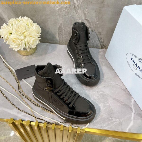 Replica Prada Macro Re-Nylon and brushed leather high-top sneakers 1T6 6