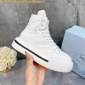 Replica Prada Macro Re-Nylon and brushed leather high-top sneakers 1T6