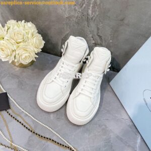 Replica Prada Macro Re-Nylon and brushed leather high-top sneakers 1T6 2