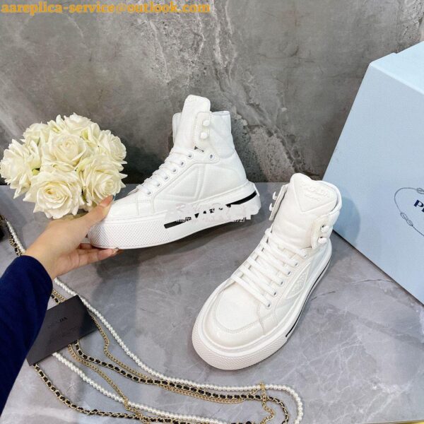 Replica Prada Macro Re-Nylon and brushed leather high-top sneakers 1T6 5