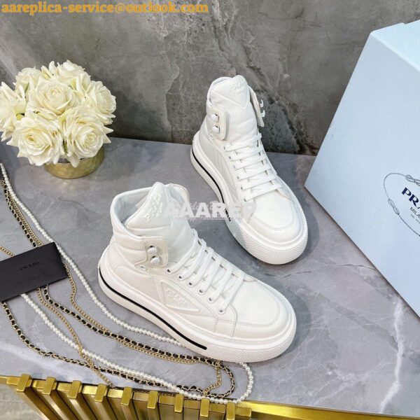 Replica Prada Macro Re-Nylon and brushed leather high-top sneakers 1T6 6