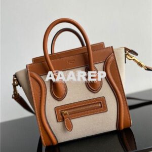 Replica Celine Luggage Bag In Textile And Natural Calfskin 189242 Tan/ 2