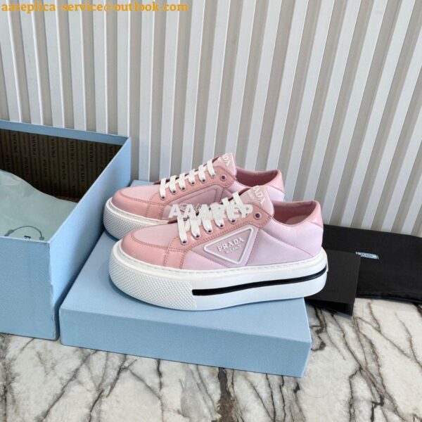 Replica Prada Macro Re-nylon And Brushed Leather Sneakers 1E661M Pink 5