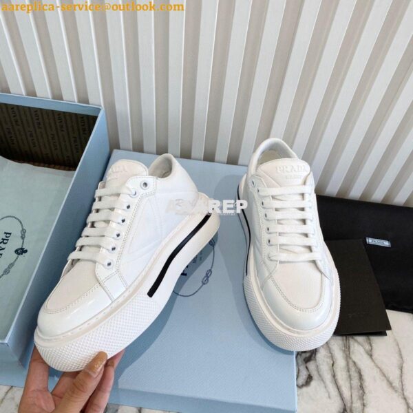 Replica Prada Macro Re-nylon And Brushed Leather Sneakers 1E661M White 10