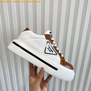 Replica Prada Macro Re-nylon And Brushed Leather Sneakers 1E661M White