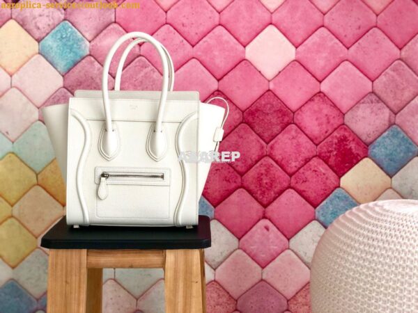 Replica Celine Luggage Tote Drummed Calfskin White 3