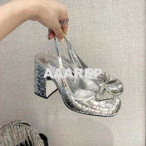 Replica Prada Metallic Leather Sling Back Pumps 90 mm 1I770M Silver