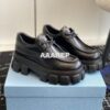 Replica Prada Monolith Brushed Leather Lace-up Shoes 1E255N Black 2