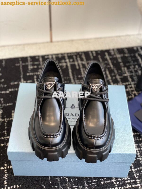 Replica Prada Monolith brushed leather lace-up shoes 1E254N Black 4