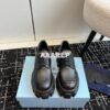 Replica Prada Monolith Brushed Leather Lace-Up Shoes 1E708L Black 2