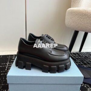 Replica Prada Monolith Brushed Leather Lace-up Shoes 1E255N Black 2