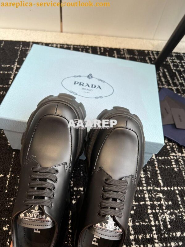 Replica Prada Monolith Brushed Leather Lace-up Shoes 1E255N Black 7