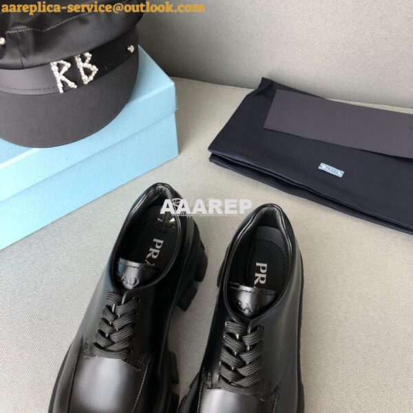 Replica Prada Monolith Brushed Leather Lace-Up Shoes 1E708L Black 6