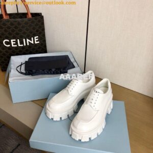 Replica Prada Monolith Brushed Leather Lace-Up Shoes 1E708L White 2