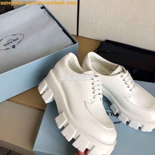 Replica Prada Monolith Brushed Leather Lace-Up Shoes 1E708L White 7