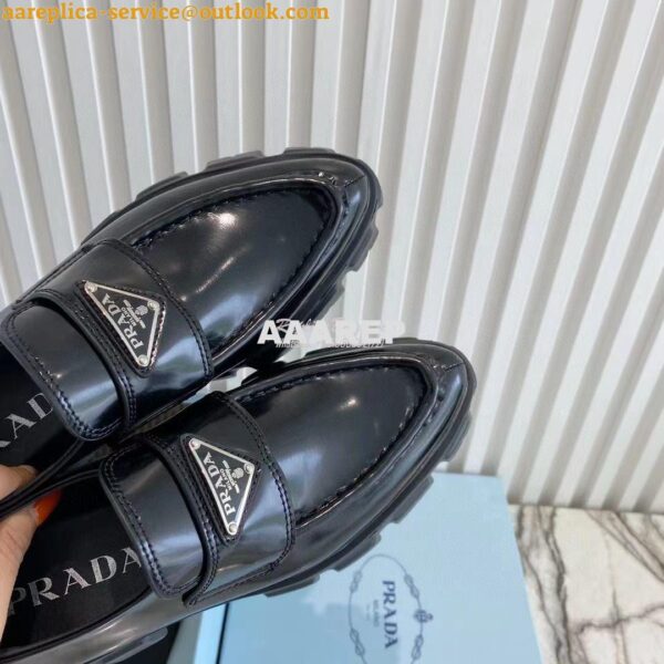 Replica Prada Monolith Brushed Leather Pointed Loafers 1D663M Black 8