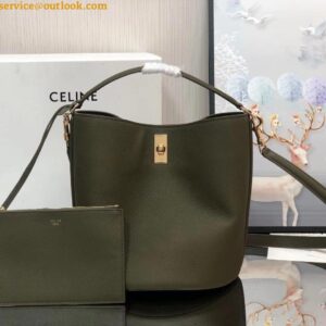 Replica Celine Bucket 16 Bag In Dark Olive Grained Calfskin