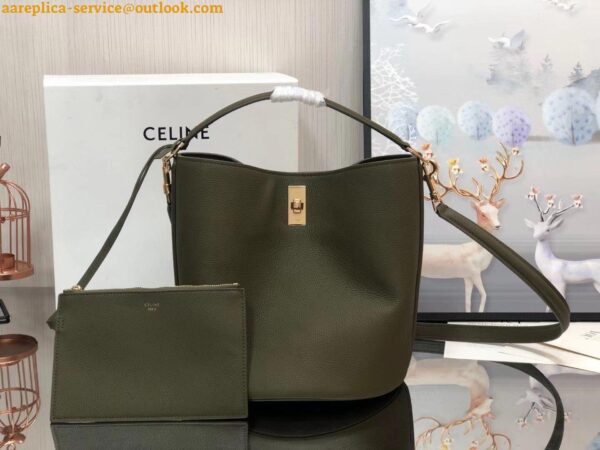 Replica Celine Bucket 16 Bag In Dark Olive Grained Calfskin 3