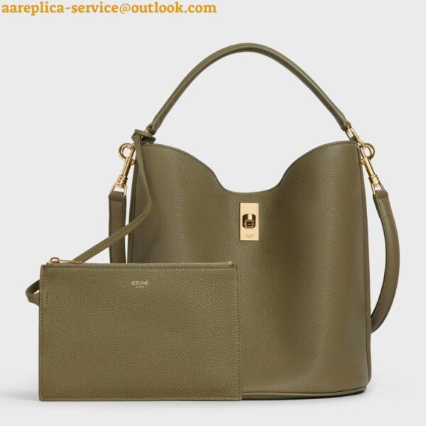 Replica Celine Bucket 16 Bag In Dark Olive Grained Calfskin 5