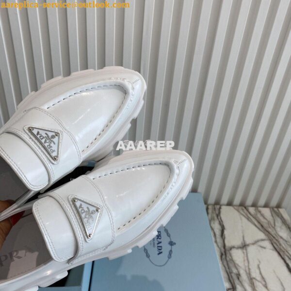 Replica Prada Monolith Brushed Leather Pointed Loafers 1D663M White 10