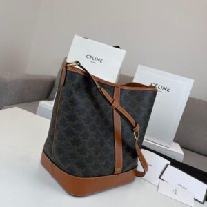 Replica Celine Medium Bucket Bag In Triomphe Canvas and Calfskin 2