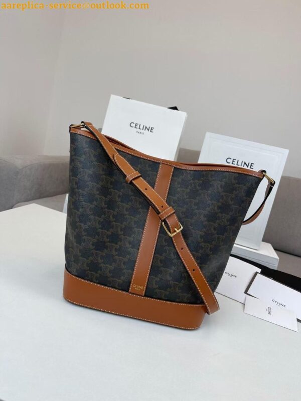 Replica Celine Medium Bucket Bag In Triomphe Canvas and Calfskin 5