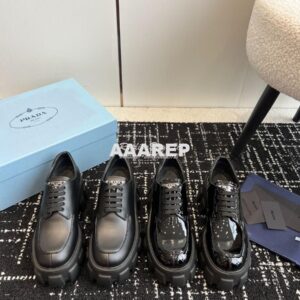 Replica Prada Monolith Patent Leather Lace-up Shoes 1E255N Black 2